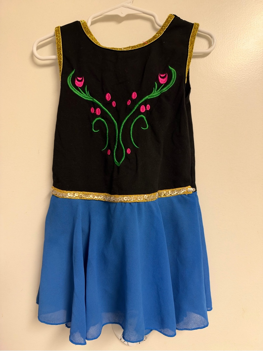 Kids Black & Blue Frozen inspired leotard dance Dress with Pink Embroidery